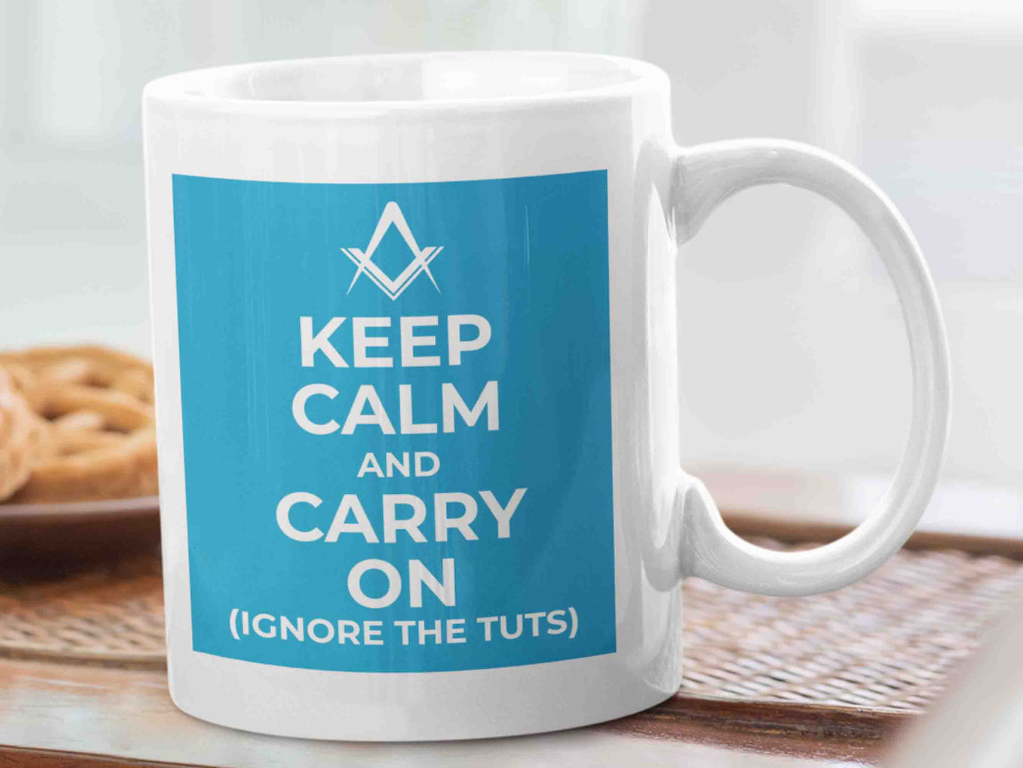 Keep Calm And Carry On (Ignore The Tuts) Freemason Mug - A unique and entertaining way to start your day with a cup of coffee or tea