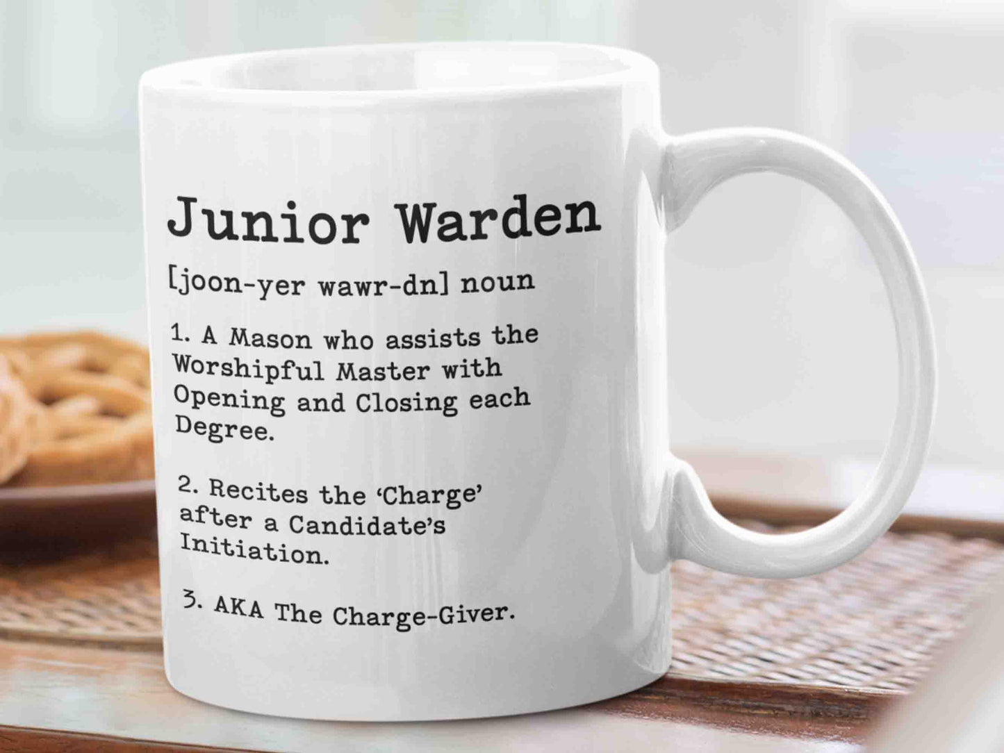 Junior Warden Dictionary Mug - A humorous take on the role of a Junior Warden in Freemasonry, perfect for morning coffee or tea