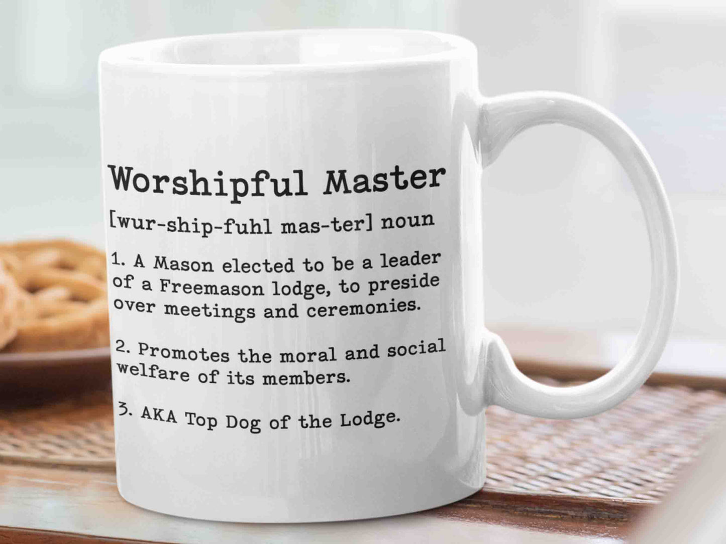 Worshipful Master Dictionary Mug - A humorous take on the role of a Worshipful Master in Freemasonry, perfect for morning coffee or tea