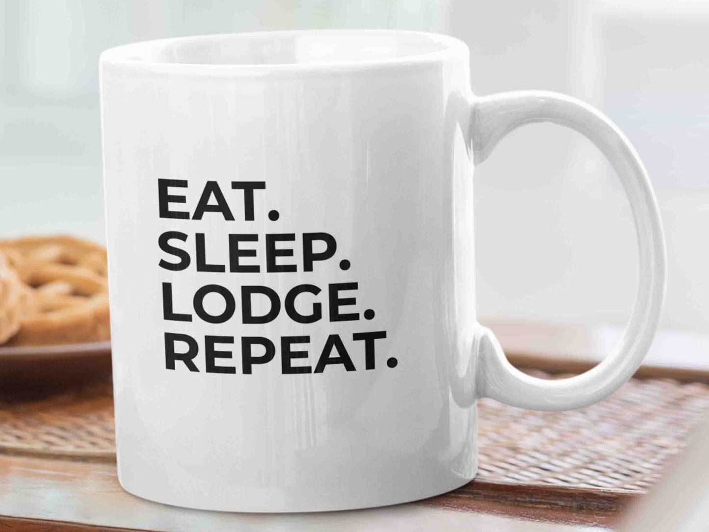 Start your day off with a reminder of your commitment to the craft and lifestyle of Freemasonry with the "Eat, Sleep, Lodge, Repeat" Masonic mug. This 11oz ceramic mug features a bold and stylish design with the phrase "Eat, Sleep, Lodge, Repeat" written in a capital font, perfect for any Freemason who takes pride in their craft and lifestyle. Sip your morning coffee or tea while reflecting on the principles and values of the Freemason brotherhood.